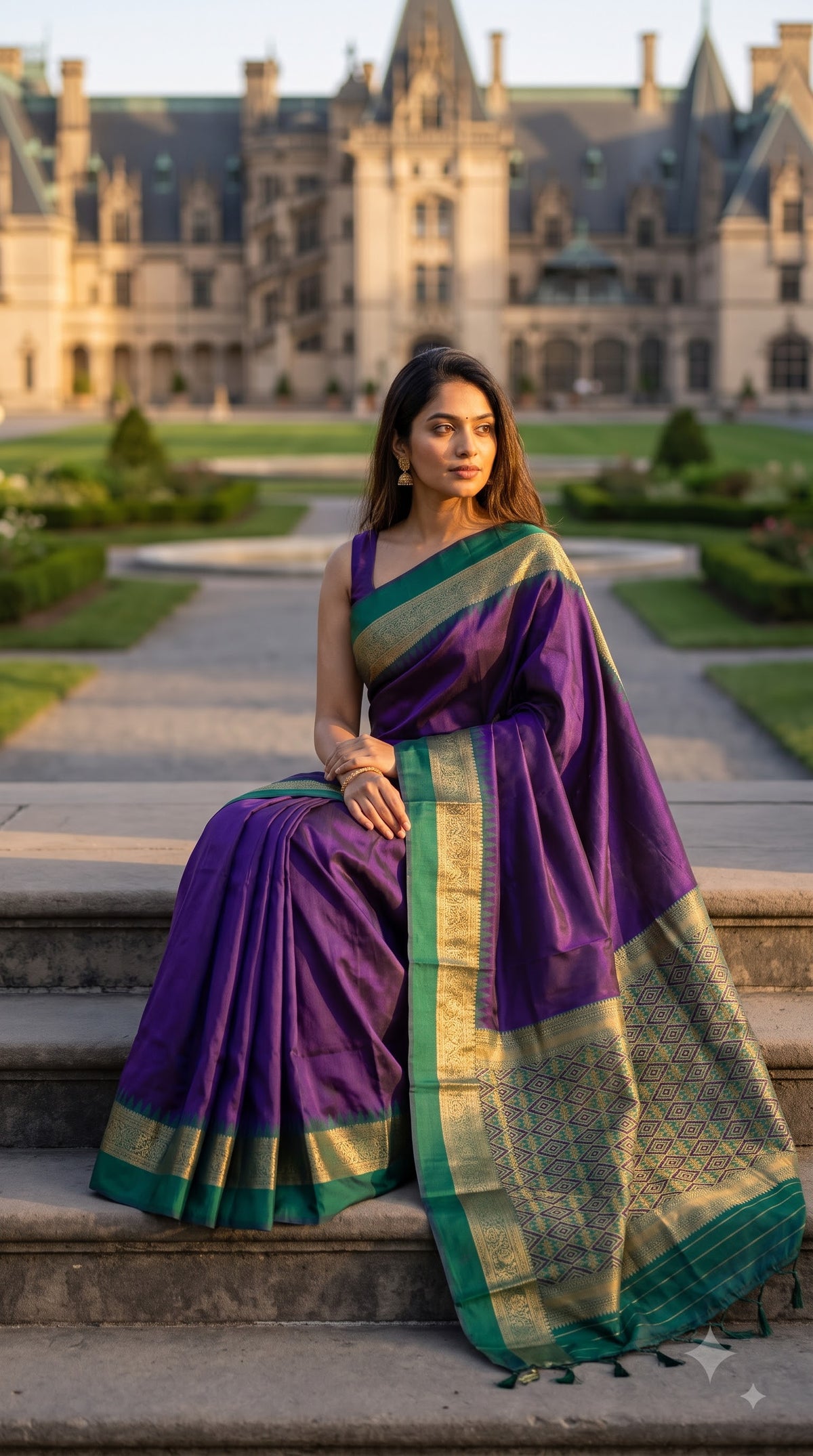 Silk Saree with Pochampally Pallu - Purple