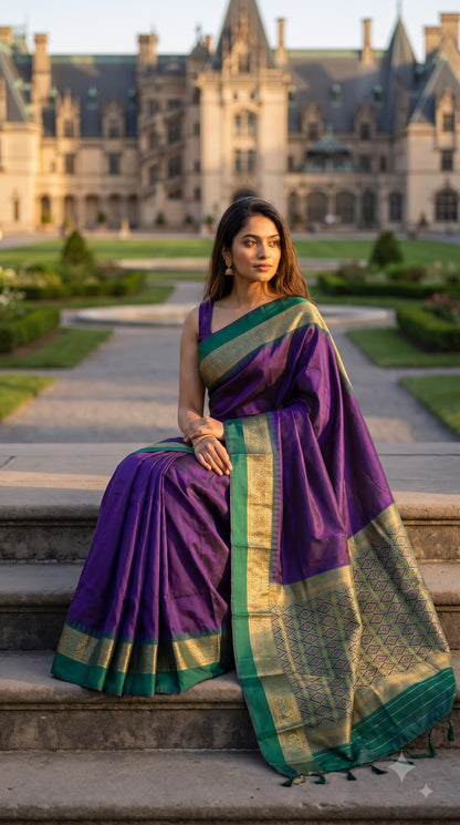 Silk Saree with Pochampally Pallu - Purple