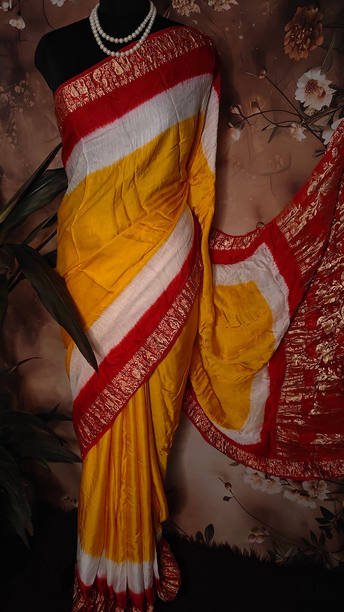 Mustard Yellow Modal Silk Saree with Red Zari Pallu – Traditional Indian Saree for Occasions