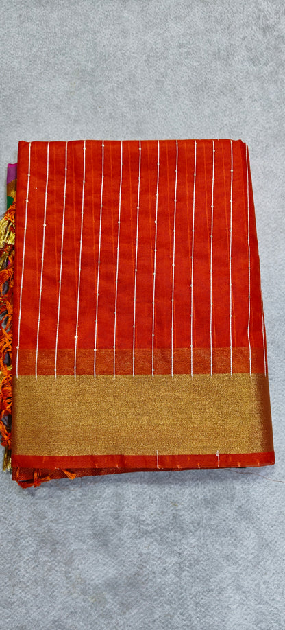 Organza Saree with Paithani Pallu - Orange