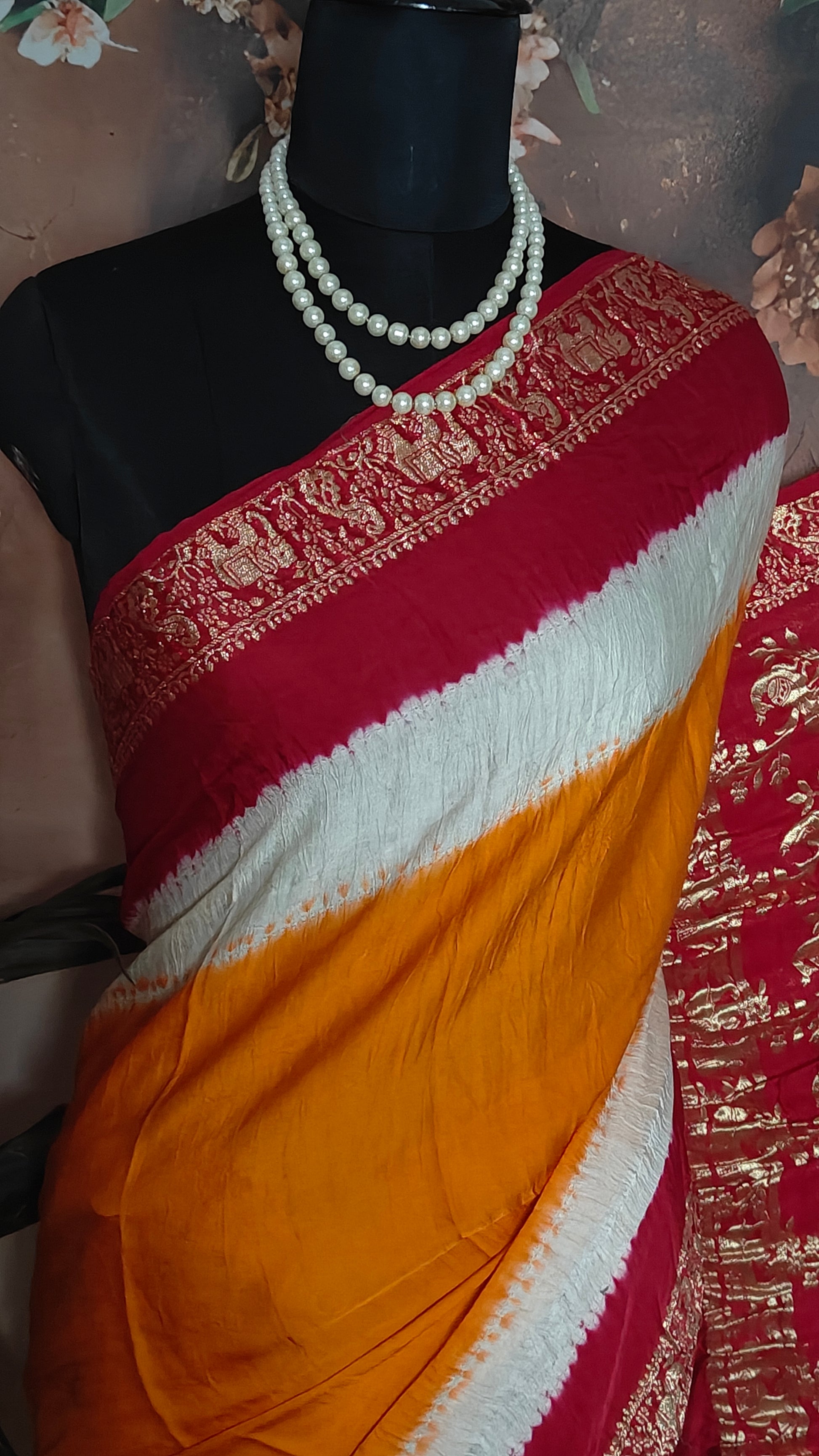 Orange & Magenta Modal Silk Saree with Zari Border – Festive Wear for Weddings & Celebrations