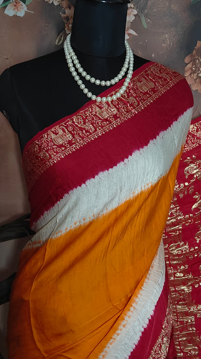 Orange & Magenta Modal Silk Saree with Zari Border – Festive Wear for Weddings & Celebrations