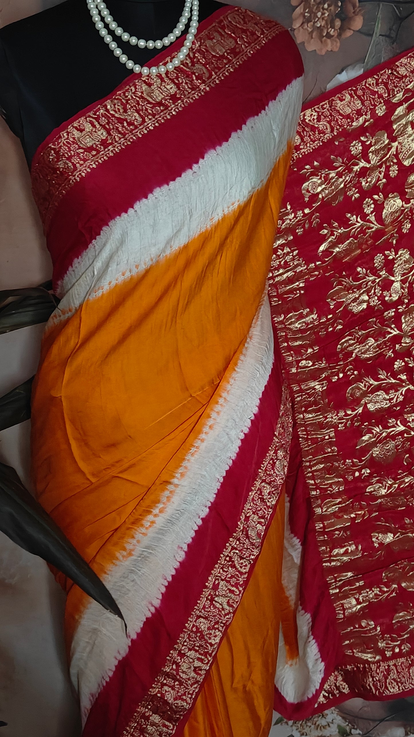 Orange & Magenta Modal Silk Saree with Zari Border – Festive Wear for Weddings & Celebrations