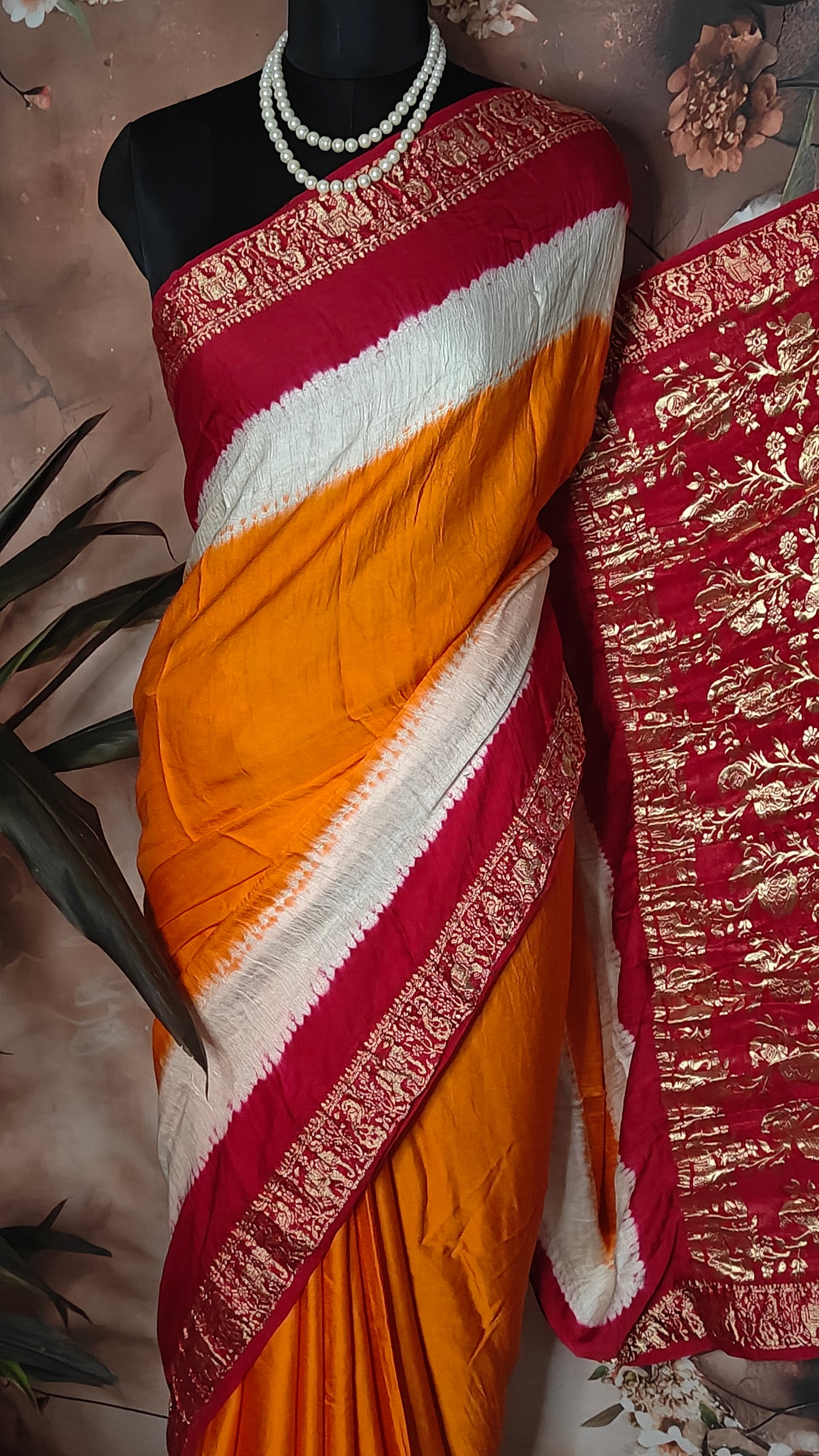 Orange & Magenta Modal Silk Saree with Zari Border – Festive Wear for Weddings & Celebrations