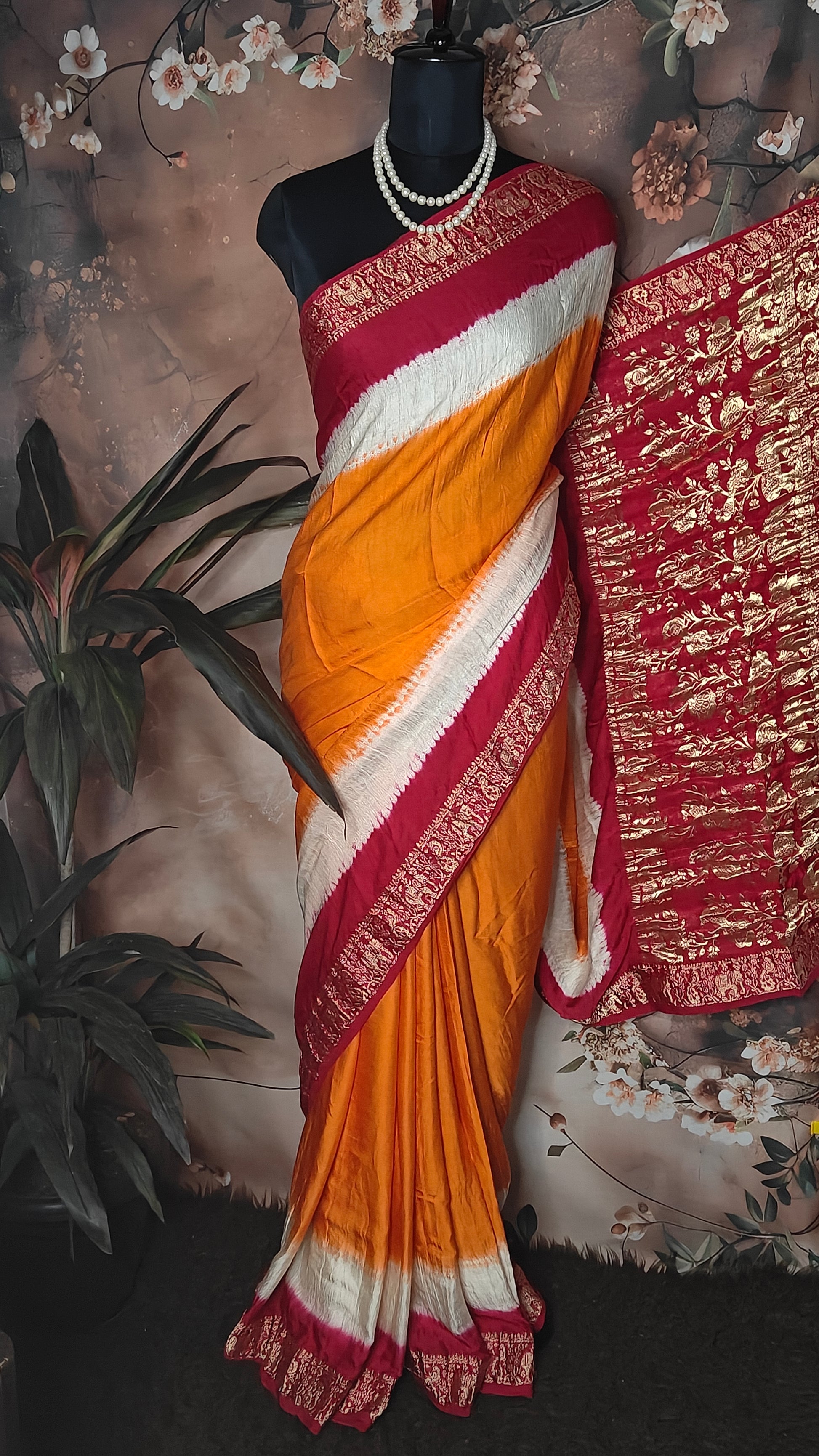 Orange & Magenta Modal Silk Saree with Zari Border – Festive Wear for Weddings & Celebrations