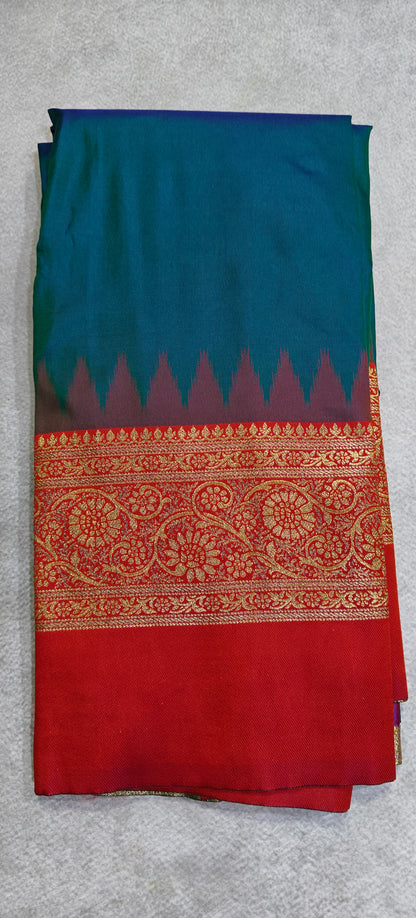 Silk Saree with Pochampally Pallu - Peacock Green