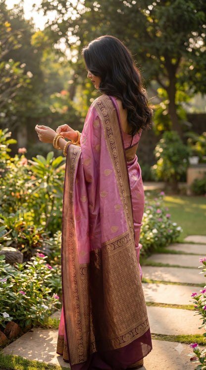 Banarasi Silk Saree-Mauve with Wine Border