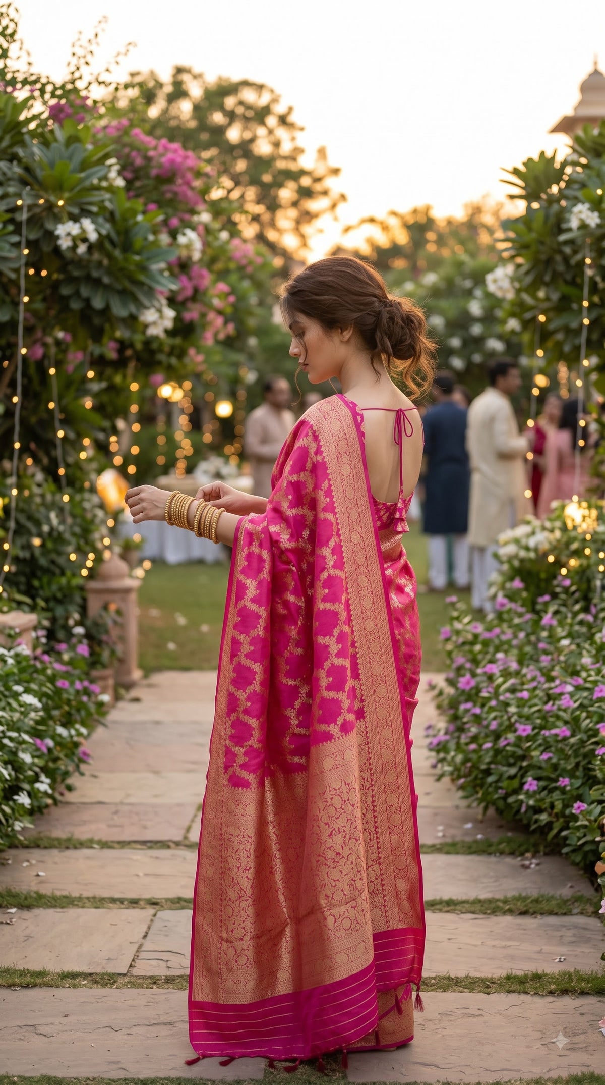 Banarasi Silk with Jaal Design-Magenta