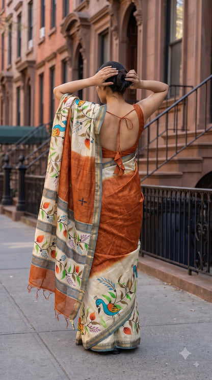 Art Ghicha Print Saree - Brown