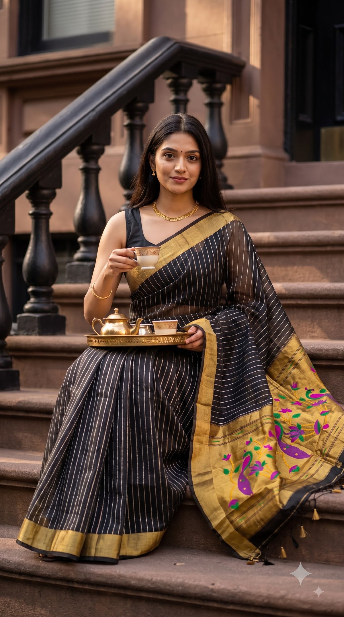 Organza Saree with Paithani Pallu - Black
