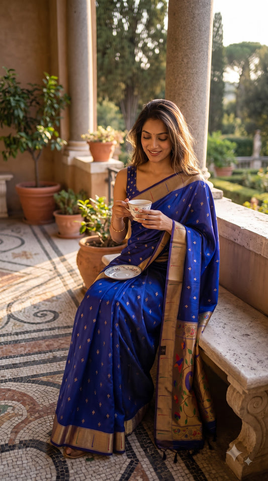 Viscose Silk Saree with Paithani Pallu - Blue
