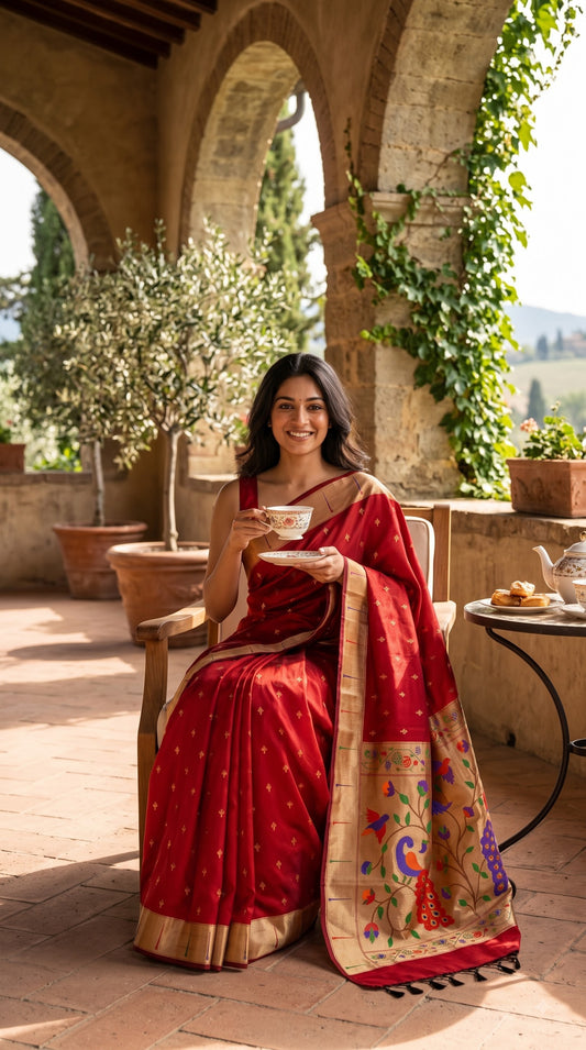 Viscose Silk Saree with Paithani Pallu - Red