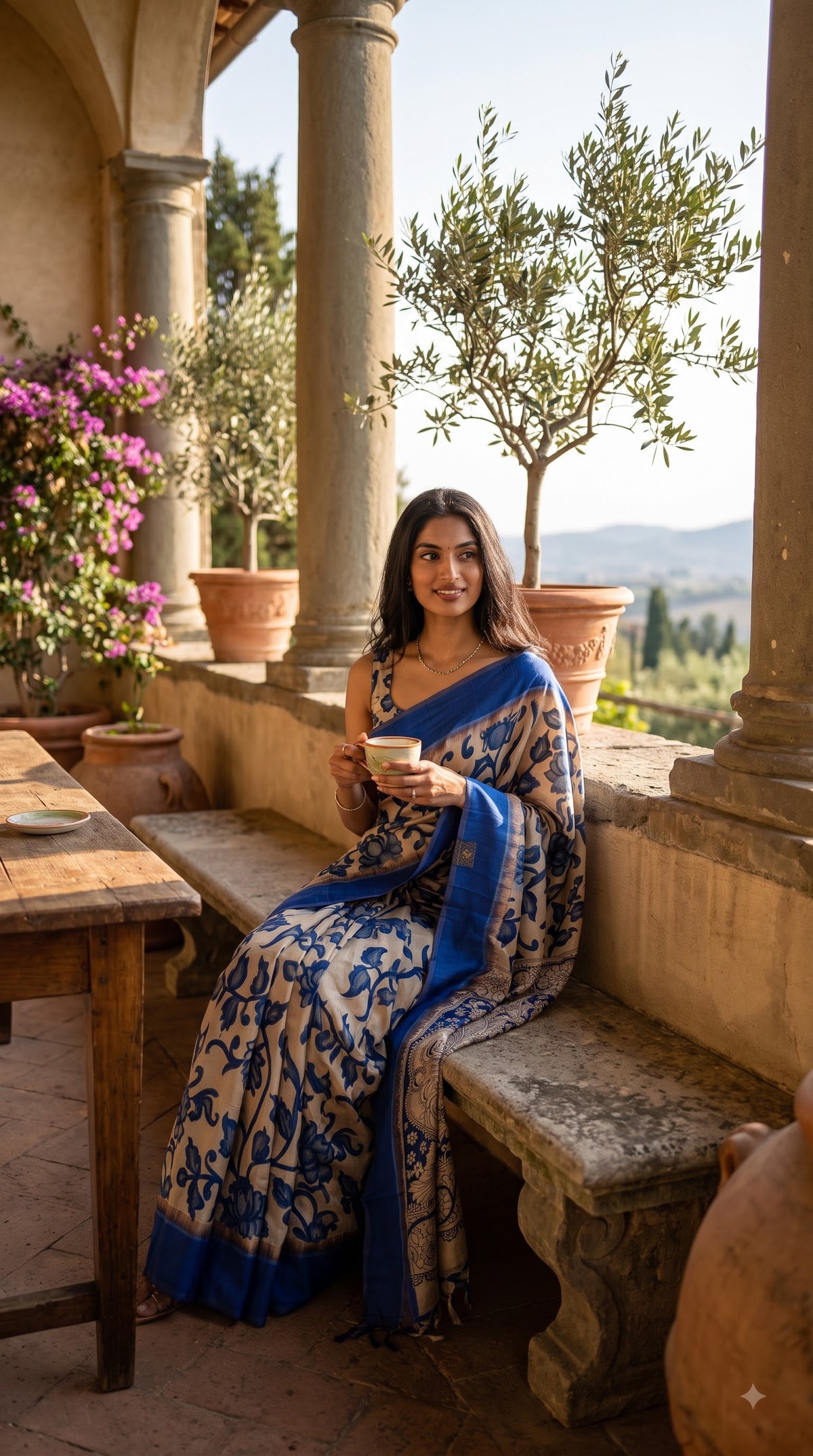 Kalamakari Silk Saree with Kaddi Border - Royal Blue