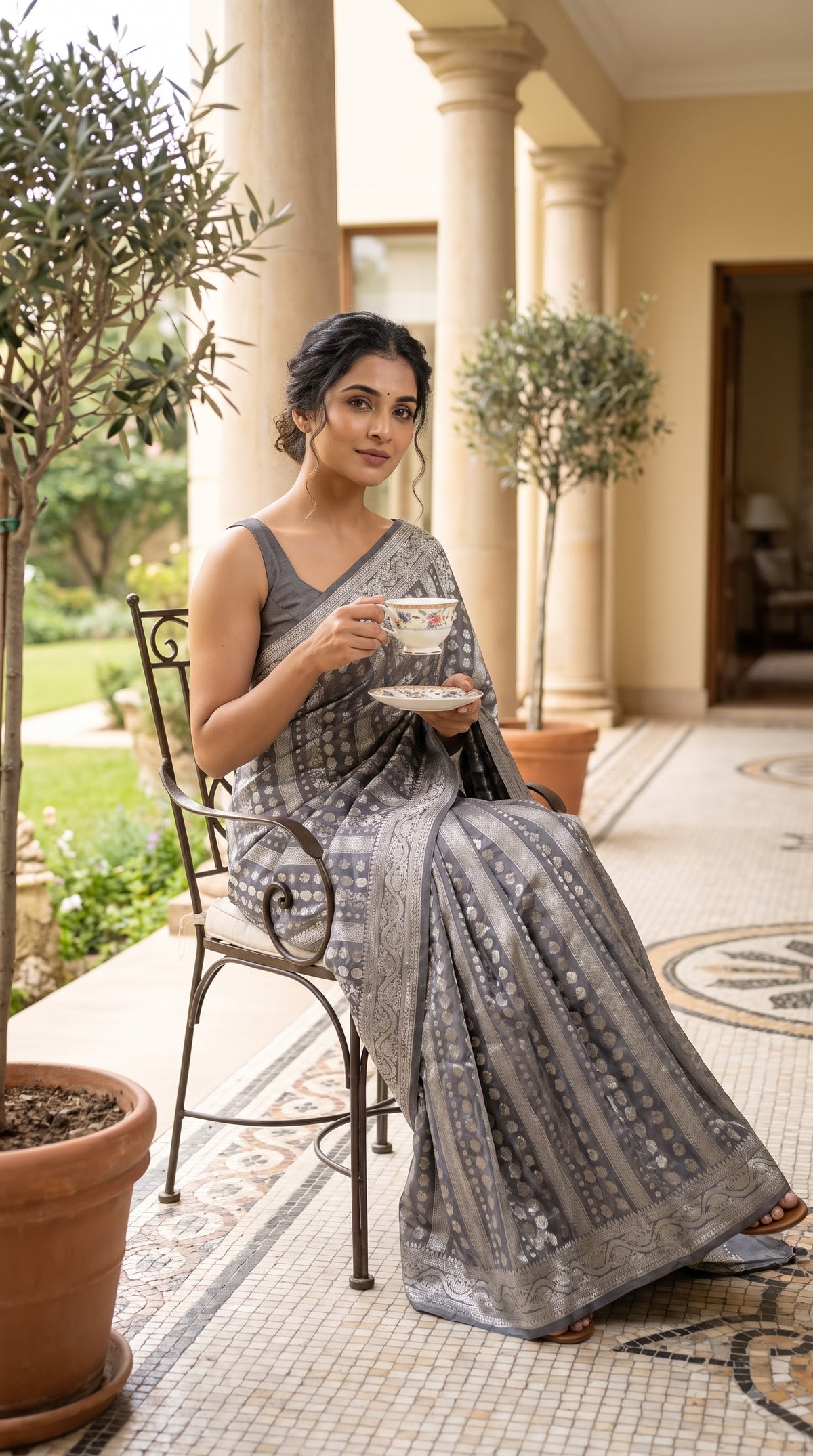 Khaddi Georgette, Sona Roopa Design-Grey