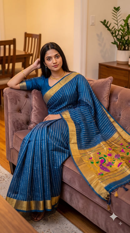 Organza Saree with Paithani Pallu - Teal