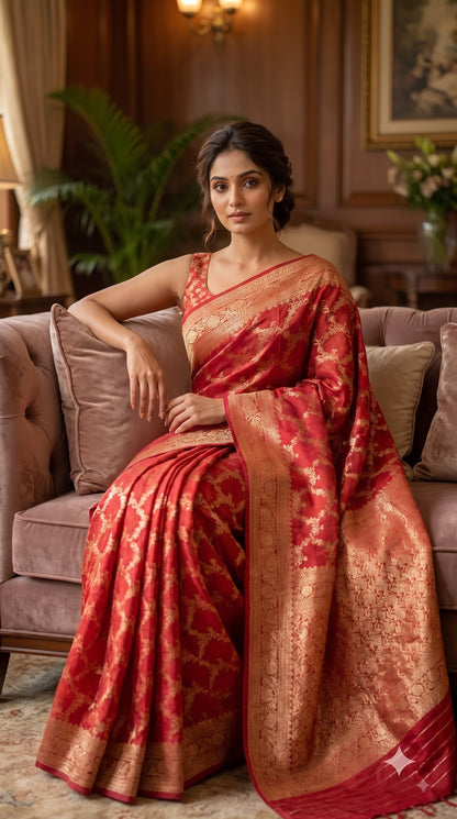 Banarasi Silk with Jaal Design-Red