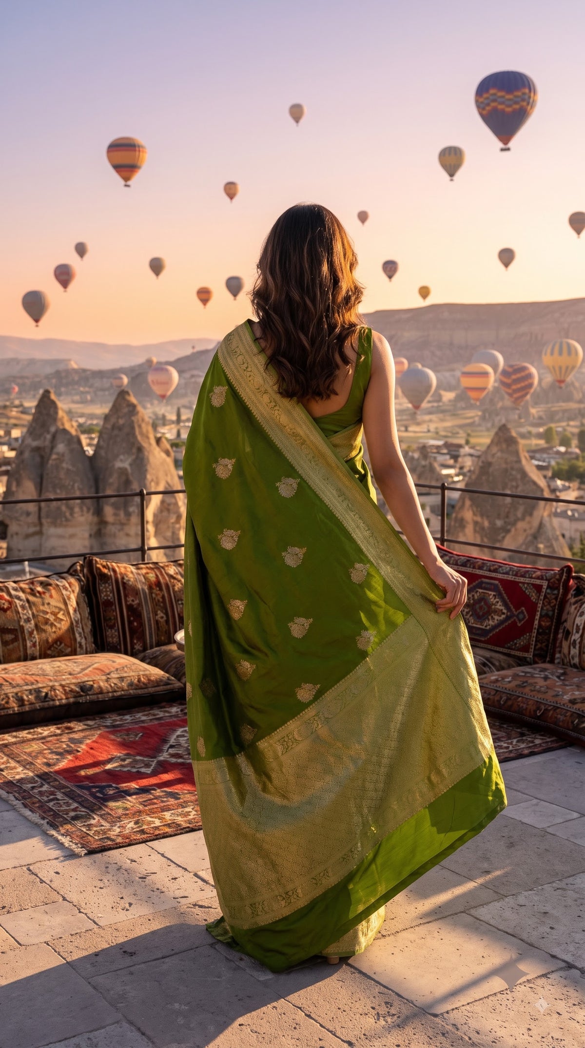 Banarasi Silk Saree-Mehndi Green with Pista Green Border
