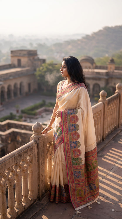 Pure Tissue Kani Silk Saree - Beige