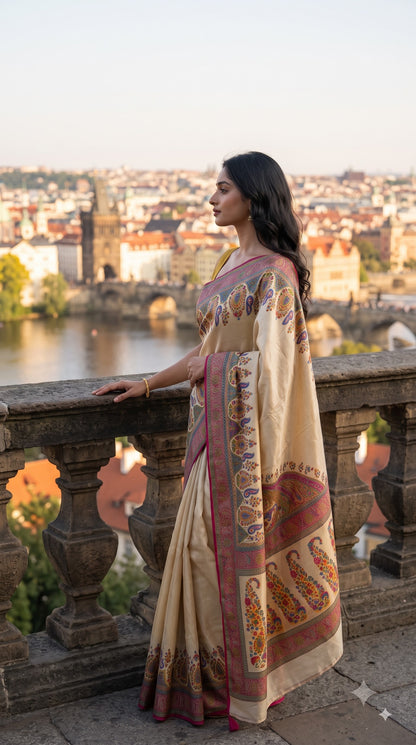 Pure Tissue Kani Silk Saree - Golden