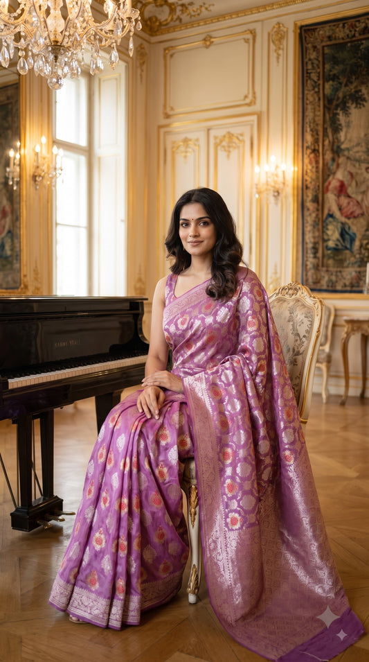 Khaddi Georgette, Jaal Design-Mauve