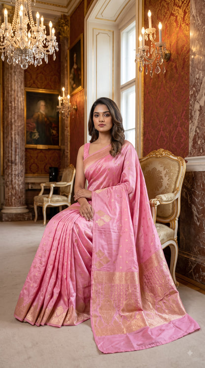 Crepe Silk Saree with Butta Motif Border-Pink