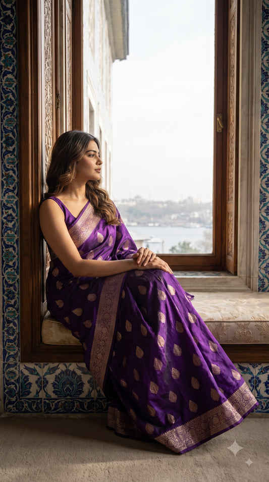 Crepe Silk Saree with Big Butta-Purple