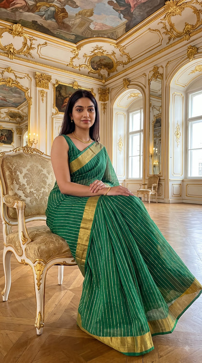 Organza Saree with Paithani Pallu - Green