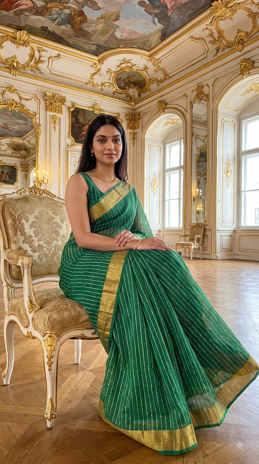 Organza Saree with Paithani Pallu - Green