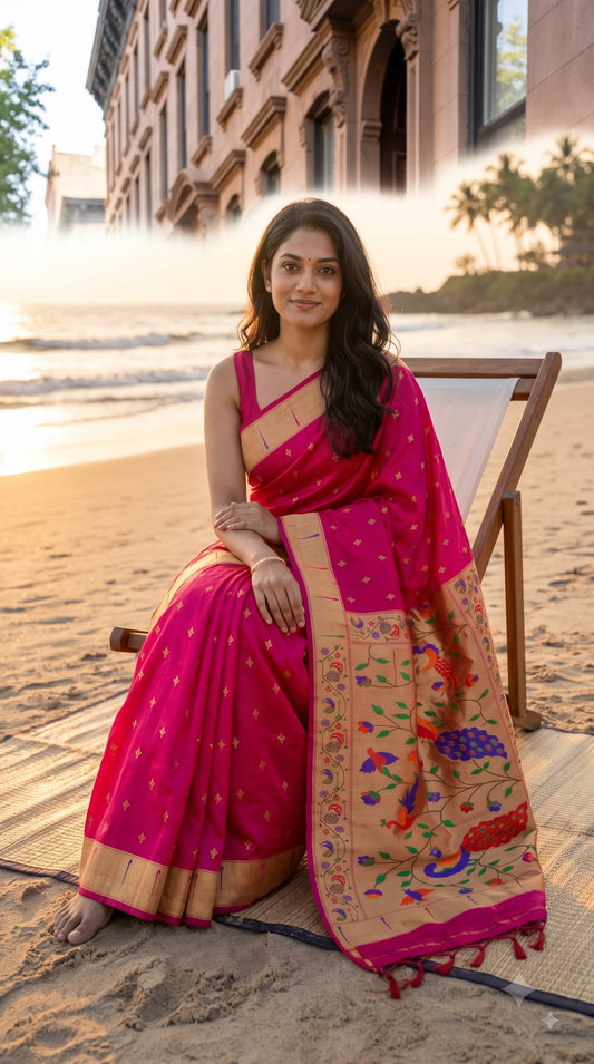 Viscose Silk Saree with Paithani Pallu - Magenta