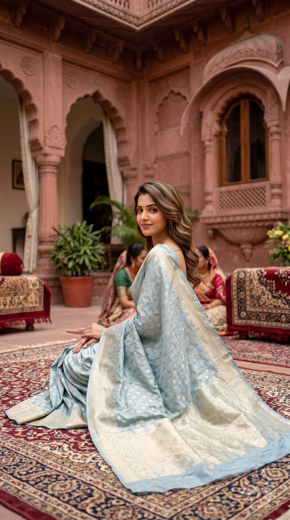 Crepe Banarasi Saree with Butta-Sky Blue