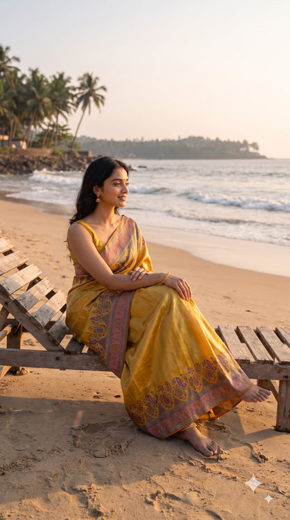 Pure Tissue Kani Silk Saree - Mustard Yellow