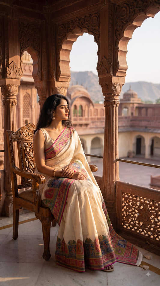 Pure Tissue Kani Silk Saree - Beige