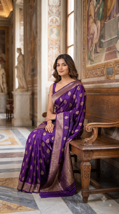 Crepe Silk Saree with Big Butta-Purple