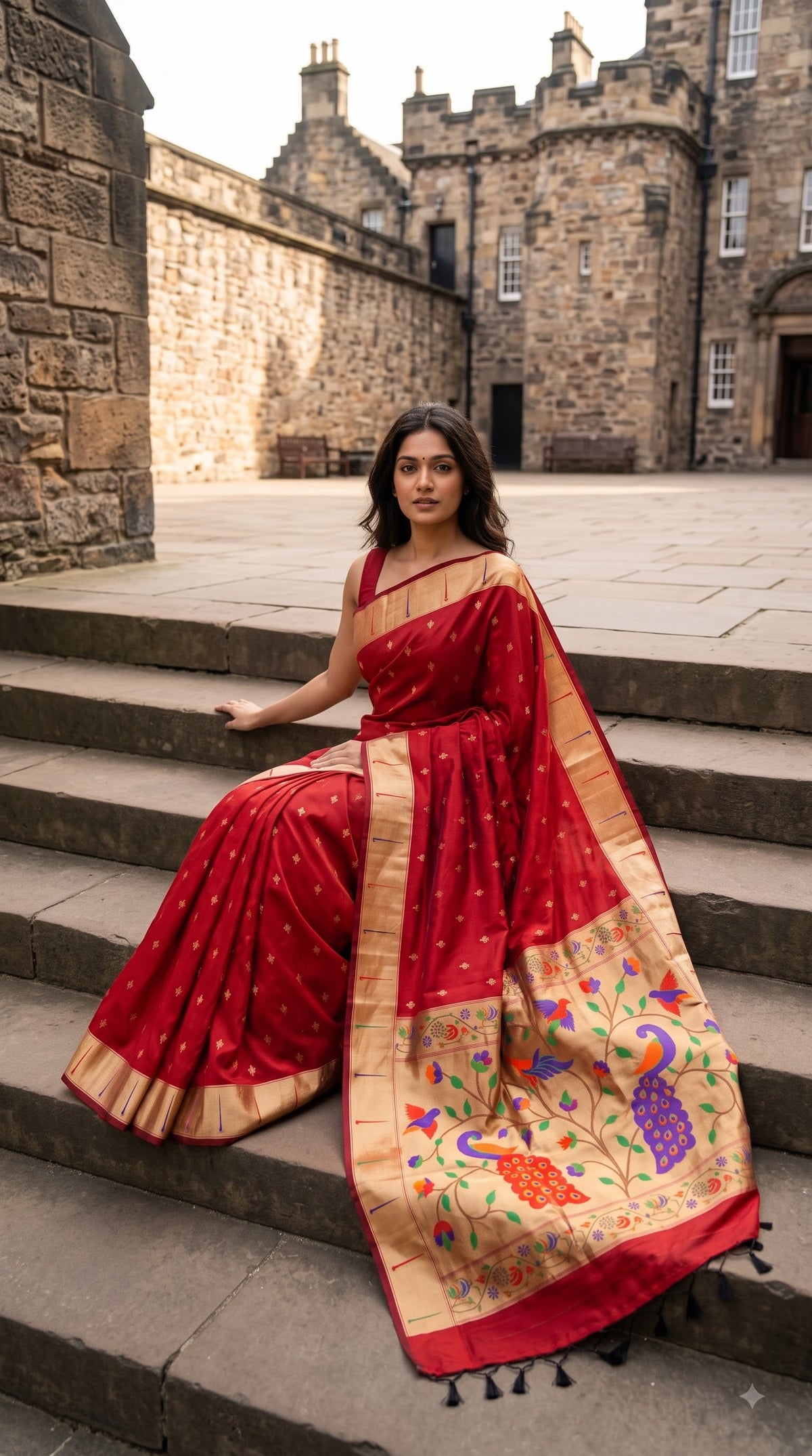 Viscose Silk Saree with Paithani Pallu - Red