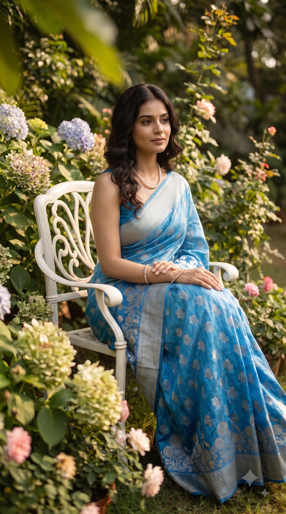 Crepe Silk Saree with Flowered Zari Border-Blue