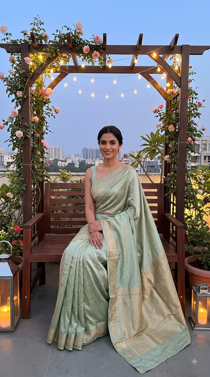 Mashru Silk Saree-Pista Green