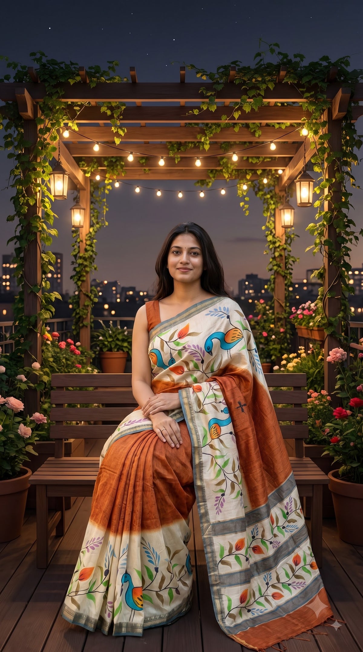 Art Ghicha Print Saree - Brown