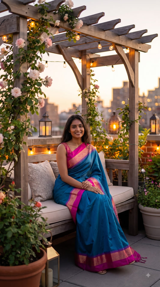 Silk Saree with Pochampally Pallu - Blue