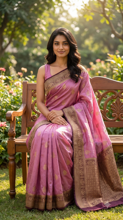 Banarasi Silk Saree-Mauve with Wine Border