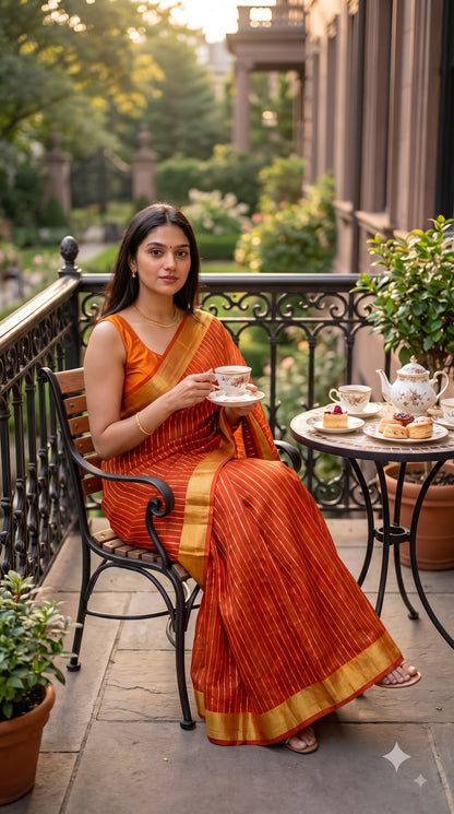 Organza Saree with Paithani Pallu - Orange