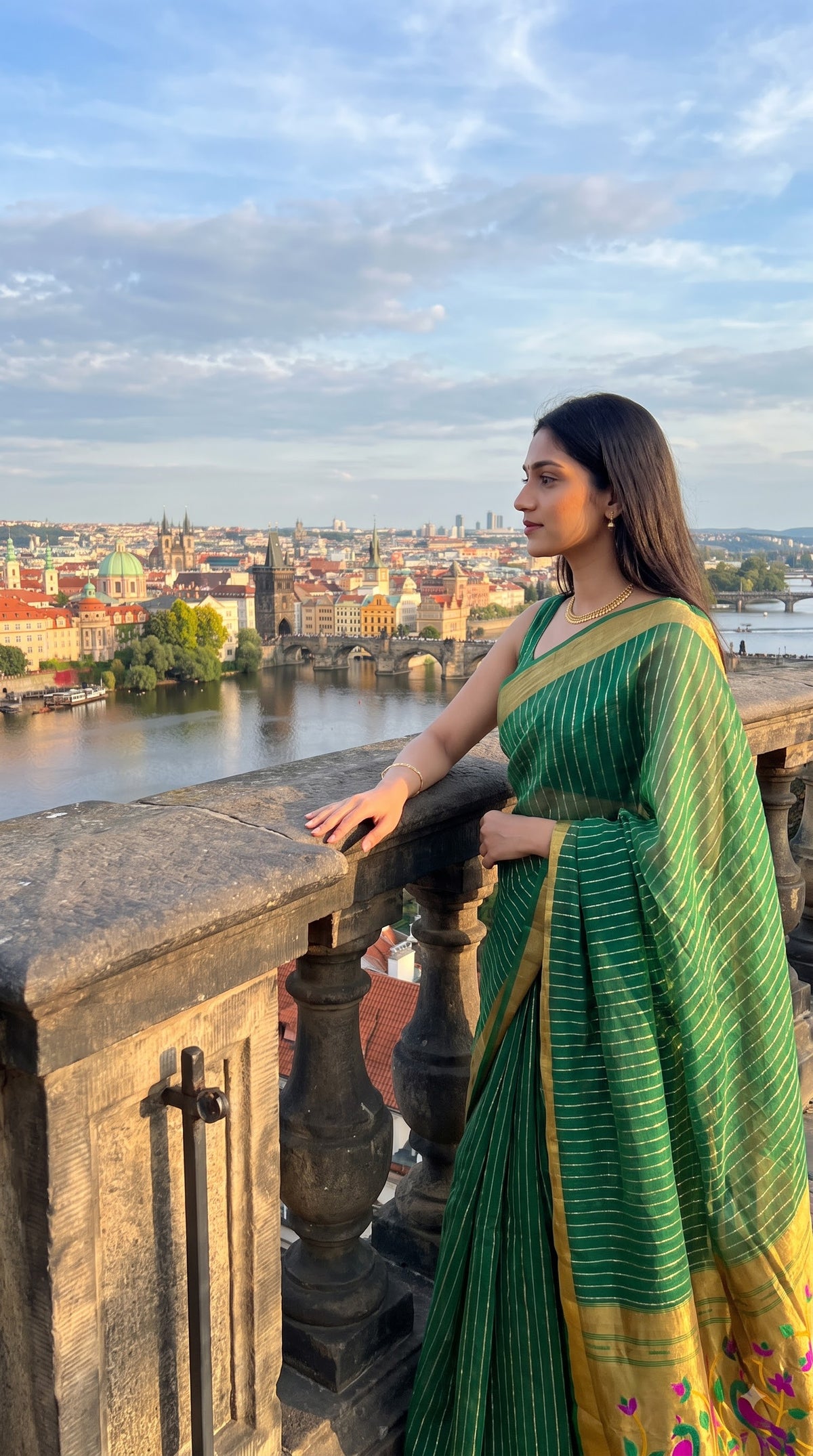Organza Saree with Paithani Pallu - Green