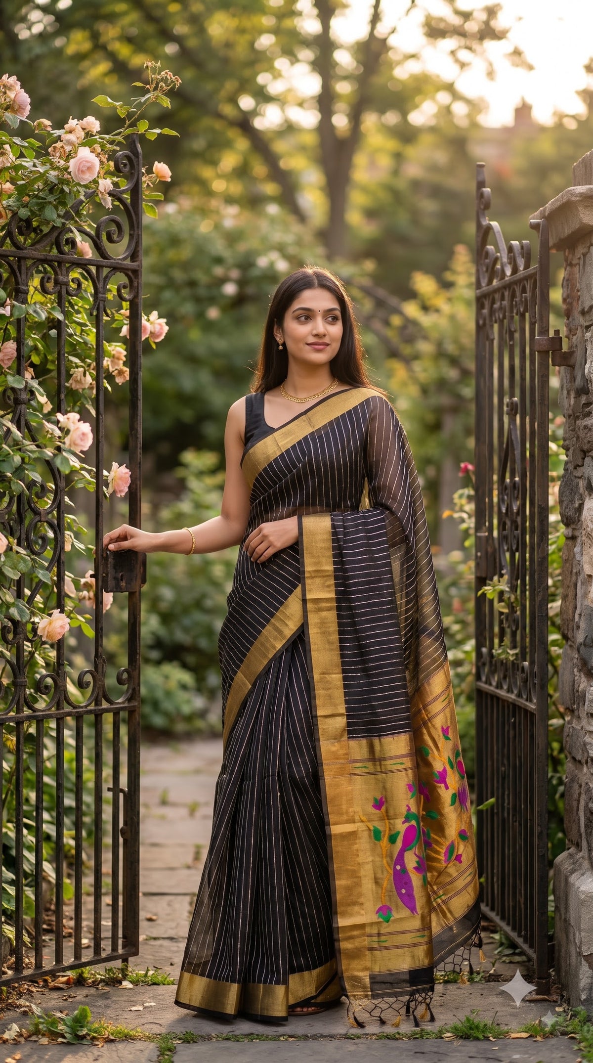 Organza Saree with Paithani Pallu - Black