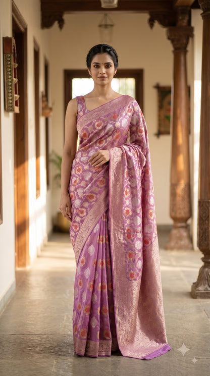 Khaddi Georgette, Jaal Design-Mauve