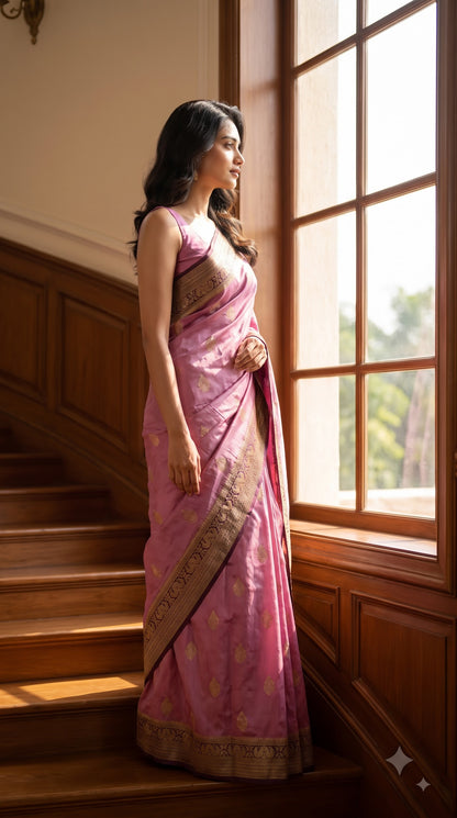 Banarasi Silk Saree-Mauve with Wine Border