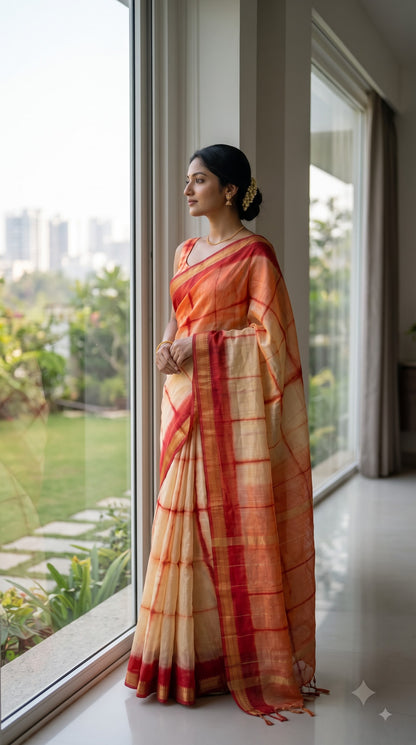 Maheshwari Silk Saree - Red