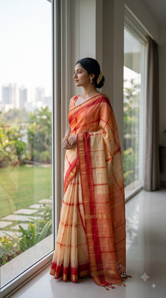 Maheshwari Silk Saree - Red