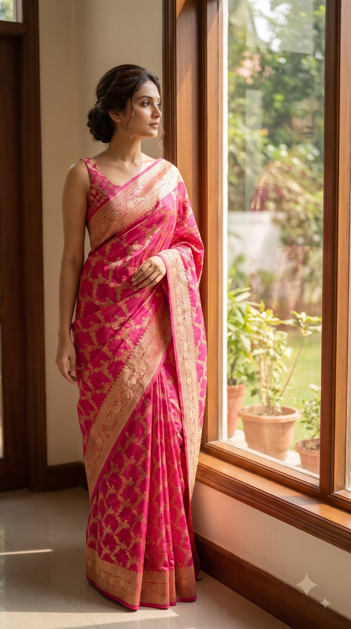 Banarasi Silk with Jaal Design-Magenta