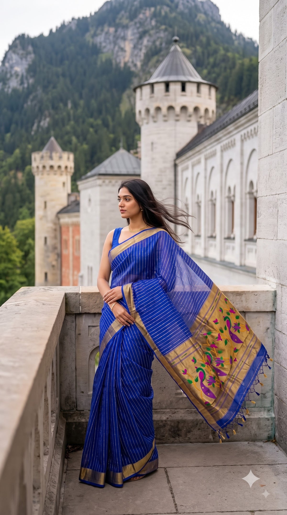 Organza Saree with Paithani Pallu - Royal Blue