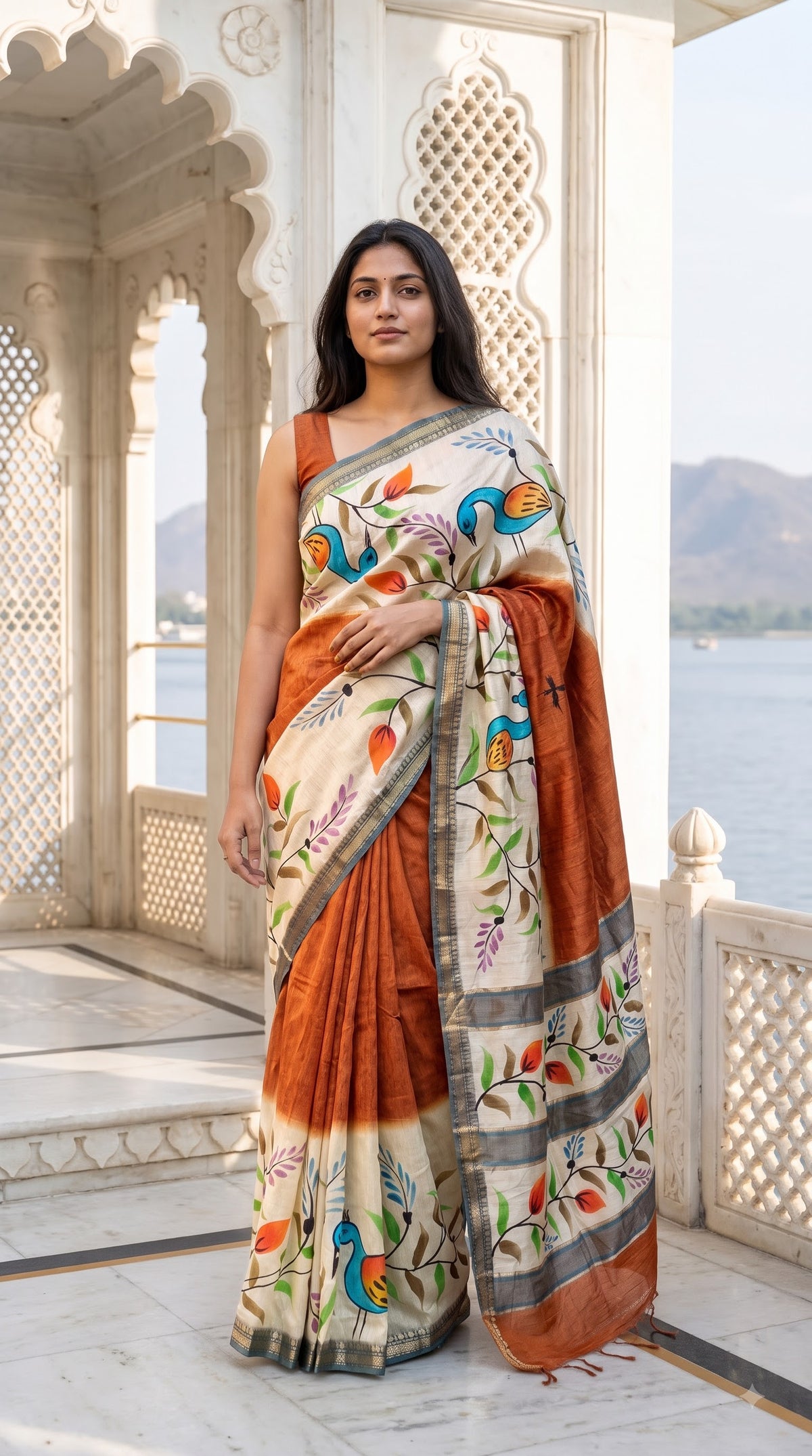 Art Ghicha Print Saree - Brown