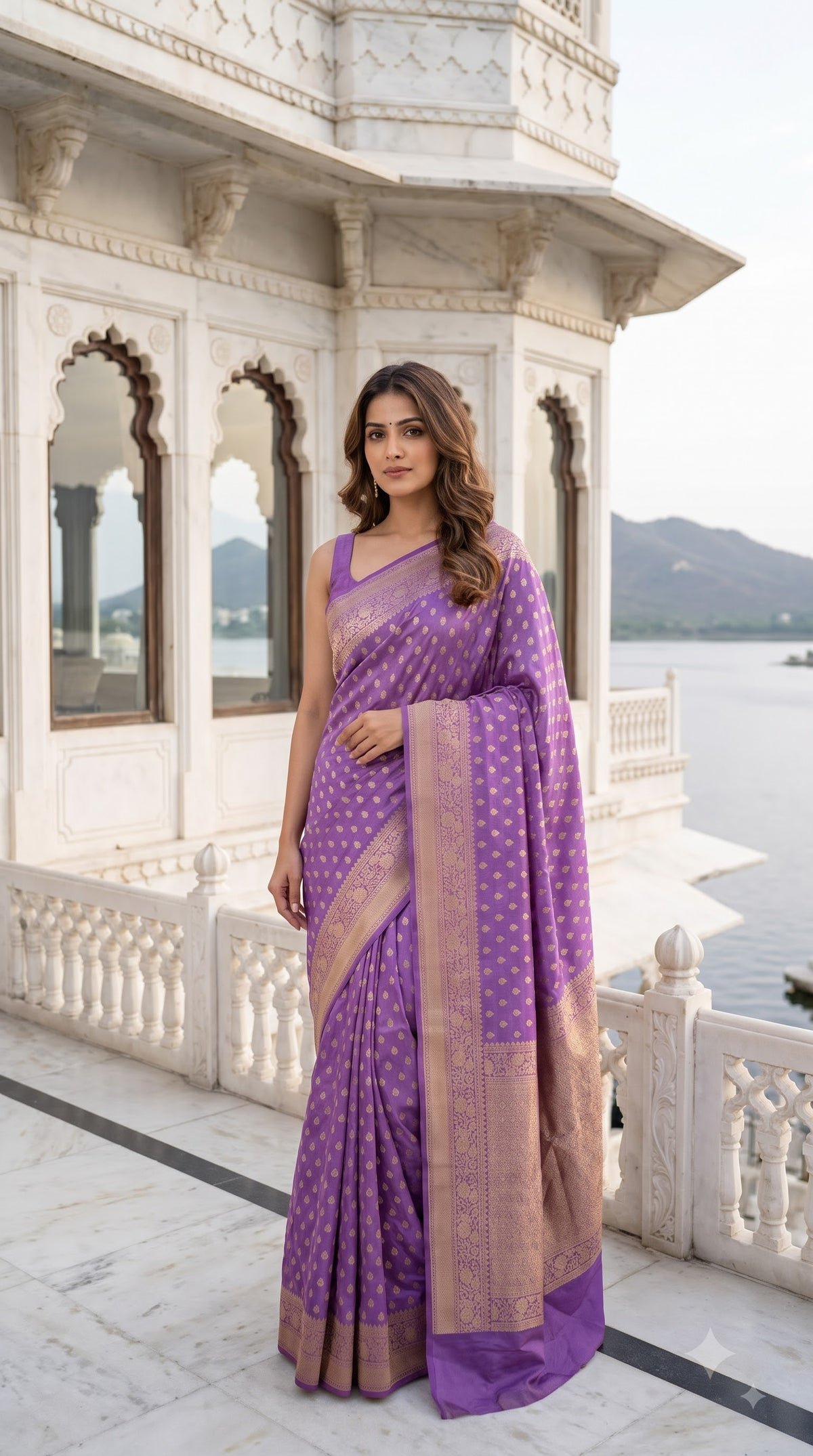 Crepe Banarasi with small Butta - Lavender